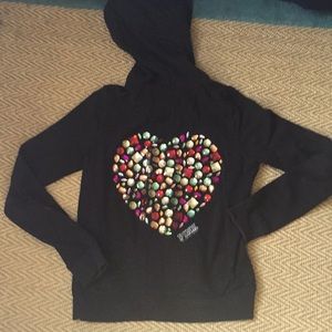 PINK full zip rhinestone heart
